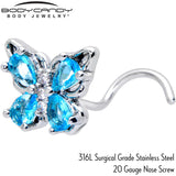 20G 7mm Blue Gem Baroque Beauty Butterfly Left Side Nose Screw