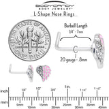 20G 7mm Clear Gem Heavenly Heart Angel Wing Pink L Shape Nose Ring