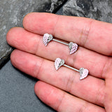 14G 9/16 Clear Gem Heavenly Heart Angel Wing Pink Nipple Ring Set