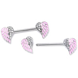 14G 9/16 Clear Gem Heavenly Heart Angel Wing Pink Nipple Ring Set