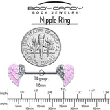 14G 9/16 Clear Gem Heavenly Heart Angel Wing Pink Nipple Ring Set