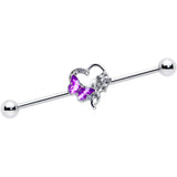 14G Clear Gem Butterfly Rose Flower Purple Industrial Barbell 38mm