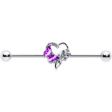 14G Clear Gem Butterfly Rose Flower Purple Industrial Barbell 38mm