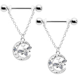 14G 9/16 Clear Gem Lunar Dragonfly Chain Dangle Nipple Ring Set
