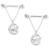 14G 9/16 Clear Gem Lunar Dragonfly Chain Dangle Nipple Ring Set
