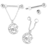 14G 9/16 Clear Gem Lunar Dragonfly Chain Dangle Nipple Ring Set