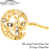 20G 7mm Clear Gem Gold Tone Lunar Dragonfly L Shape Nose Ring