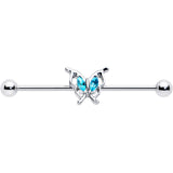 14G Blue Gem Fancy Fab Butterfly Industrial Barbell 38mm