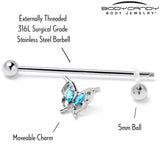14G Blue Gem Fancy Fab Butterfly Industrial Barbell 38mm