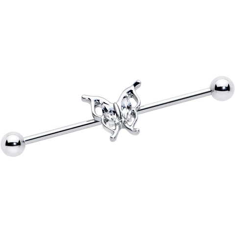 14G Clear Gem Fancy Fab Butterfly Industrial Barbell 38mm