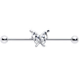 14G Clear Gem Fancy Fab Butterfly Industrial Barbell 38mm