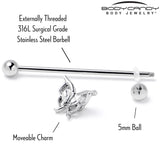 14G Clear Gem Fancy Fab Butterfly Industrial Barbell 38mm