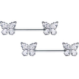 14G 9/16 Clear Gem Baroque Beauty Butterfly Barbell Nipple Ring Set