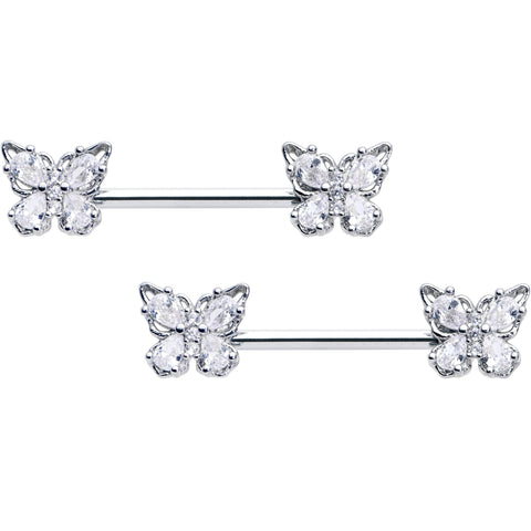 14G 9/16 Clear Gem Baroque Beauty Butterfly Barbell Nipple Ring Set