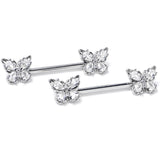 14G 9/16 Clear Gem Baroque Beauty Butterfly Barbell Nipple Ring Set