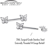 14G 9/16 Clear Gem Baroque Beauty Butterfly Barbell Nipple Ring Set