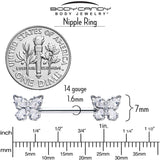 14G 9/16 Clear Gem Baroque Beauty Butterfly Barbell Nipple Ring Set