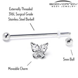 14G Clear Gem Baroque Beauty Butterfly Industrial Barbell 38mm