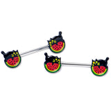 14G 9/16 Watermelon Cat Love Barbell Nipple Ring Set