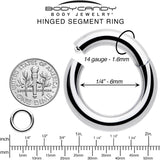14G 1/4 316L Surgical Steel Precision Hinged Segment Hoop