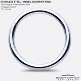 14G 1/2 316L Surgical Steel Precision Hinged Segment Hoop