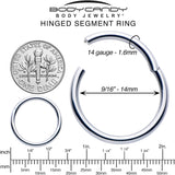 14G 9/16 316L Surgical Steel Precision Hinged Segment Hoop