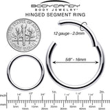 12G 5/8 316L Surgical Steel Precision Hinged Segment Hoop