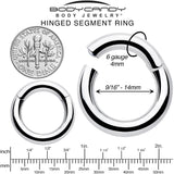 6G 9/16 316L Surgical Steel Precision Hinged Segment Hoop