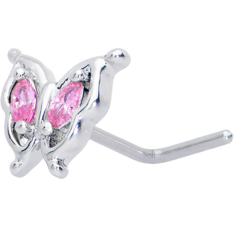 20G 7mm Pink Gem Fancy Fab Butterfly L Shape Nose Ring