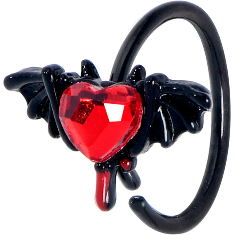 20G 5/16 Red Gem Black Bleeding Heart Bat Nose Hoop