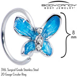20G 5/16 Clear Gem Chunky Butterfly Blue Nose Hoop