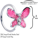 20G 5/16 Clear Gem Chunky Butterfly Pink Nose Hoop