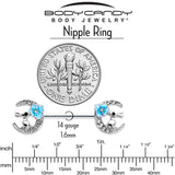 14G 9/16 Clear Gem Rabbit On Moon Flower Blue Nipple Ring Set