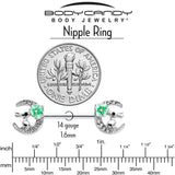 14G 9/16 Clear Gem Rabbit On Moon Flower Green Nipple Ring Set