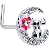 20G 7mm Clear CZ Gem Rabbit On The Moon Pink L Shape Nose Ring