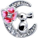 20G 7mm Clear CZ Gem Rabbit On The Moon Pink L Shape Nose Ring