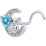 20G 7mm Clear CZ Gem Rabbit On The Moon Blue Left Side Nose Screw