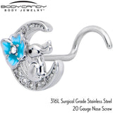 20G 7mm Clear CZ Gem Rabbit On The Moon Blue Left Side Nose Screw