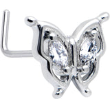 20G 7mm Clear Gem Fancy Fab Butterfly L Shape Nose Ring