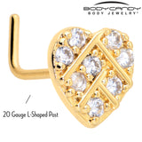 20G 7mm Clear Gem Gold Tone Lattice Heart L Shape Nose Ring