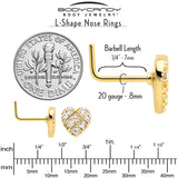 20G 7mm Clear Gem Gold Tone Lattice Heart L Shape Nose Ring