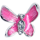 20G 7mm Clear Gem Chunky Butterfly Pink Left Side Nose Screw