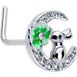 20G 7mm Clear CZ Gem Rabbit On The Moon Green L Shape Nose Ring