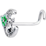 20G 7mm Clear CZ Gem Rabbit On The Moon Green Left Side Nose Screw