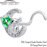 20G 7mm Clear CZ Gem Rabbit On The Moon Green Left Side Nose Screw