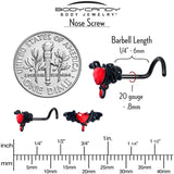 20G 7mm Red Gem Black Bleeding Heart Bat Left Side Nose Screw