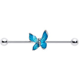 14G Clear Gem Chunky Butterfly Blue Industrial Barbell 38mm