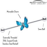 14G Clear Gem Chunky Butterfly Blue Industrial Barbell 38mm