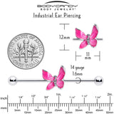 14G Clear Gem Chunky Butterfly Pink Industrial Barbell 38mm