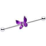 14G Clear Gem Chunky Butterfly Purple Industrial Barbell 38mm